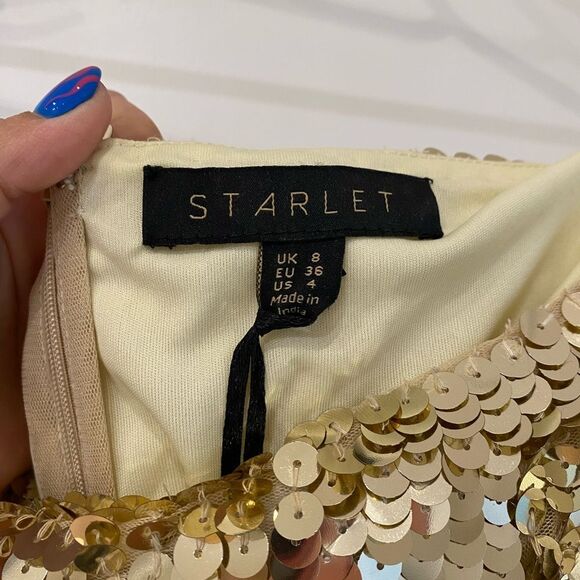 STARLET Sequin Hearts Liquid Gold Sequin High waist Midi Pencil skirt ASOS 4 NWT - Picture 4 of 8